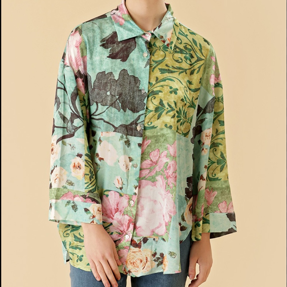 Zara Oversized Floral Patchwork Button Up Blouse … - image 7